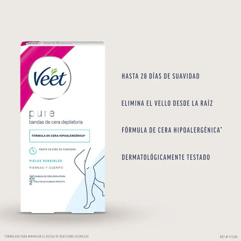 Veet Pure Cera Fria Cuerpo Y Piernas Pieles Sensibles, 20 Unidades