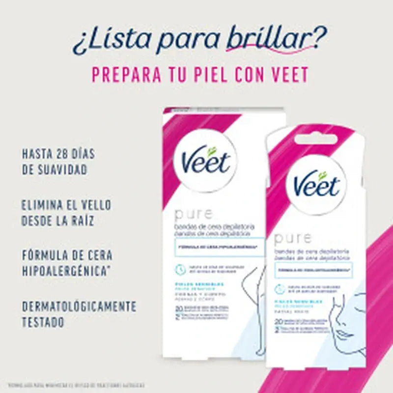 VEET Pure Neceser Bandas de Cera Depilatoria (20 faciales + 20 corporales)