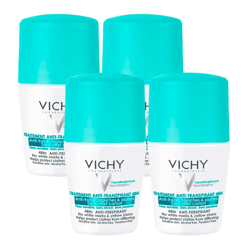 Vichy Desodorante Antitranspirante 48H Antimarcas Roll-On, Pack 4 x 50 ml