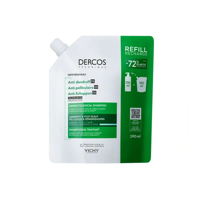 Vichy Dercos Technique Champú Ecorefill Anticaspa Grasa, 390 ml
