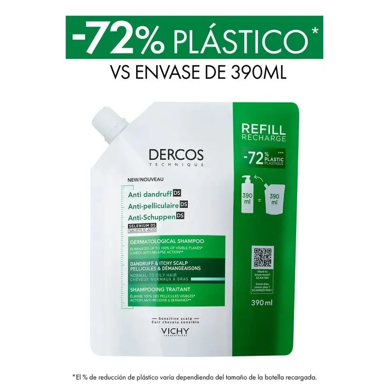 Vichy Dercos Technique Champú Ecorefill Anticaspa Grasa, 390 ml