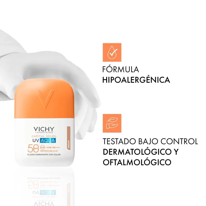 Vichy Solar Uv Aqua Hydrating Fluid Spf50 Tono Medio , 50 ml