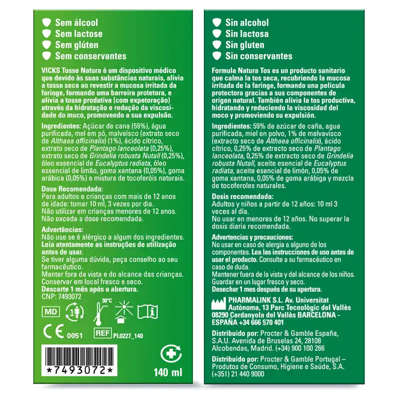 Vicks Formula Natura Tos Seca Y Productiva, 140 ml