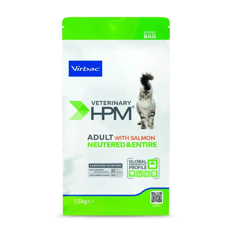 Virbac Hpm Adult Salmon Neutered & Entire Alimento Gatos 1,5 Kg, pienso para gatos