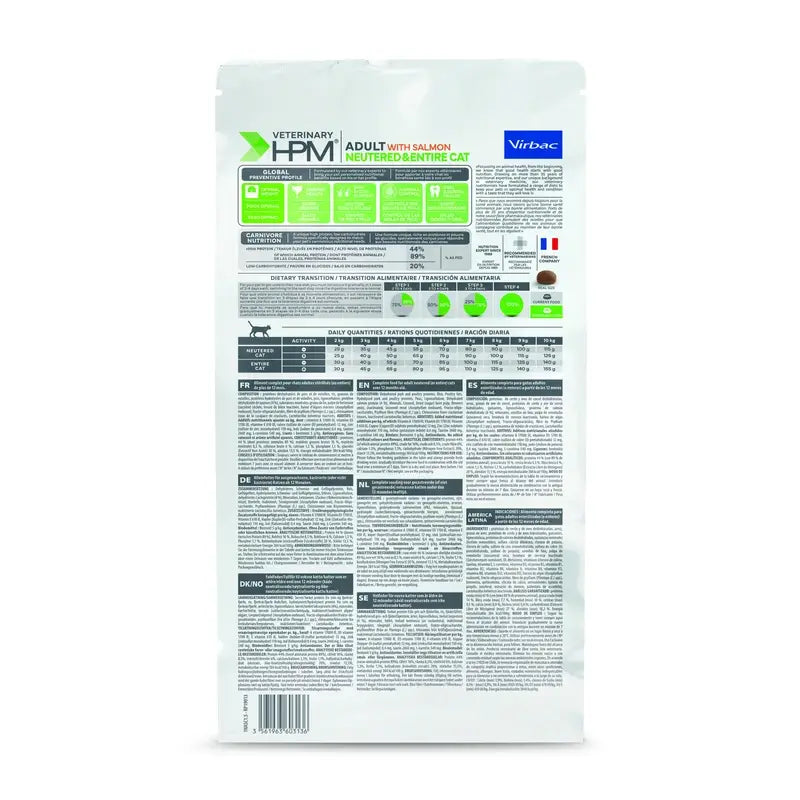 Virbac Hpm Adult Salmon Neutered & Entire Alimento Gatos 1,5 Kg, pienso para gatos