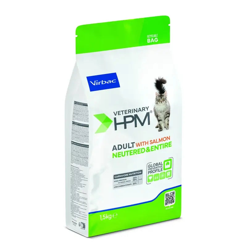 Virbac Hpm Adult Salmon Neutered & Entire Alimento Gatos 1,5 Kg, pienso para gatos