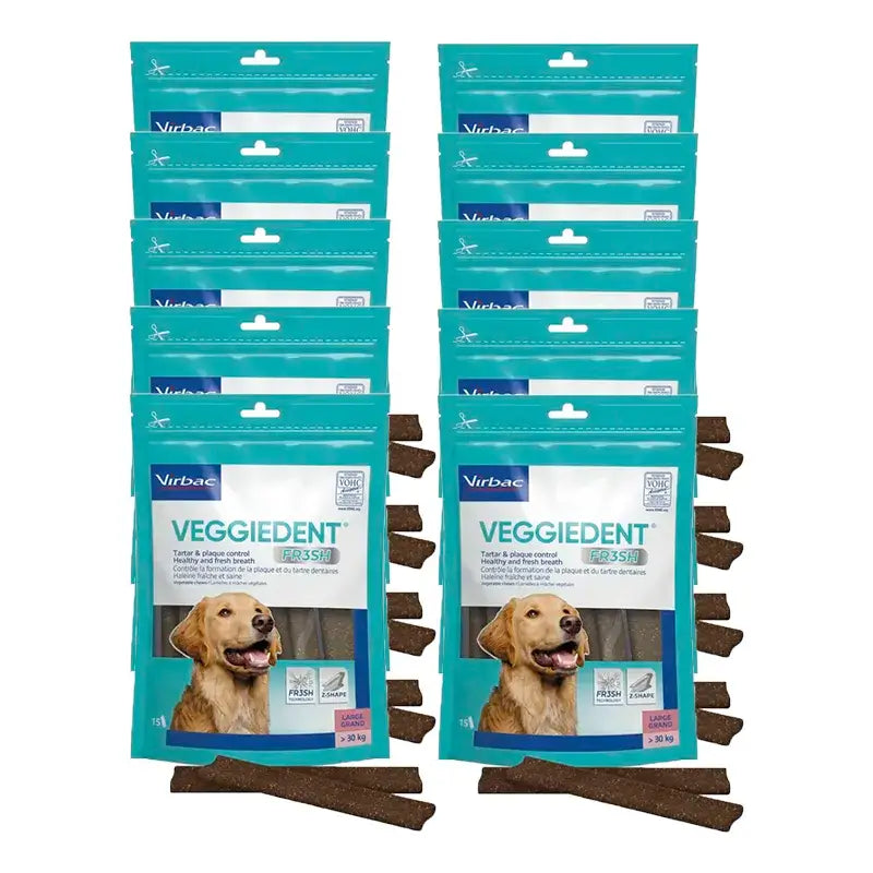 Virbac Veggiedent Fr3sh L, Snacks Dentales Para Perros de Raza Grande, Pack 10 unidades