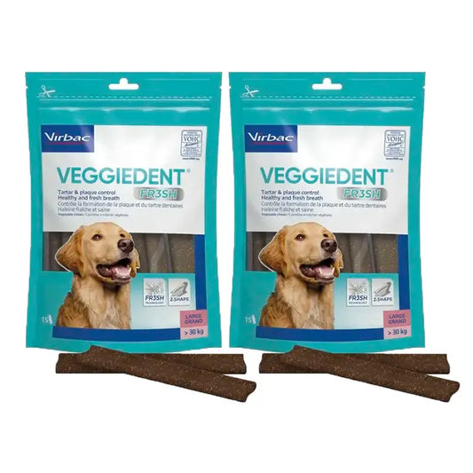 Virbac Veggiedent Fr3sh L, Snacks Dentales Para Perros de Raza Grande, Pack 2 unidades