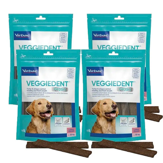 Virbac Veggiedent Fr3sh L, Snacks Dentales Para Perros de Raza Grande, Pack 4 unidades