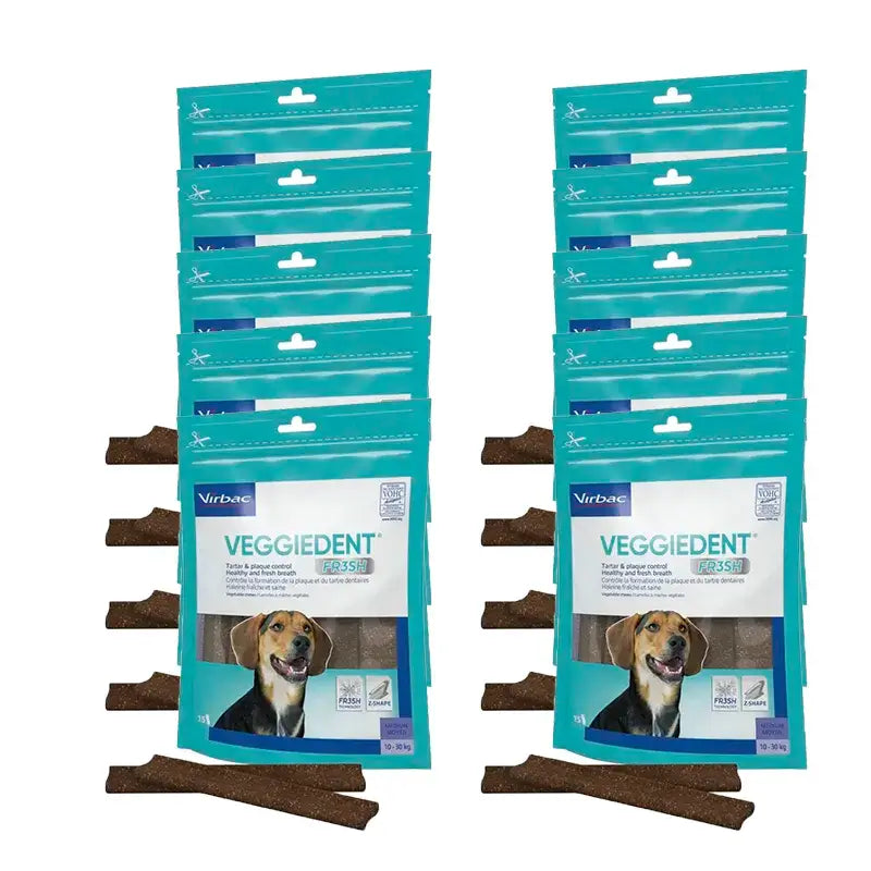 Virbac Veggiedent Fr3sh M, Snacks Dentales Para Perros De Raza Mediana, Pack 10 unidades
