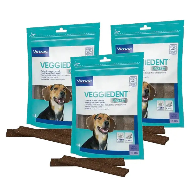 Virbac Veggiedent Fr3sh M, Snacks Dentales Para Perros De Raza Mediana, Pack 3 unidades
