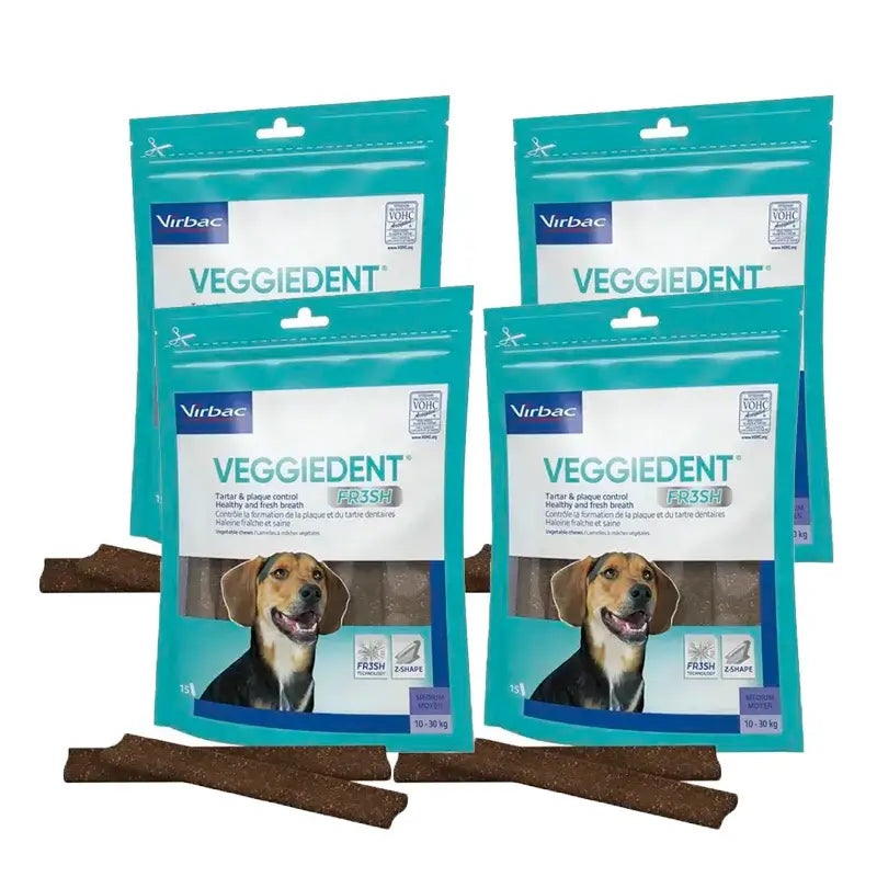 Virbac Veggiedent Fr3sh M, Snacks Dentales Para Perros De Raza Mediana, Pack 4 unidades