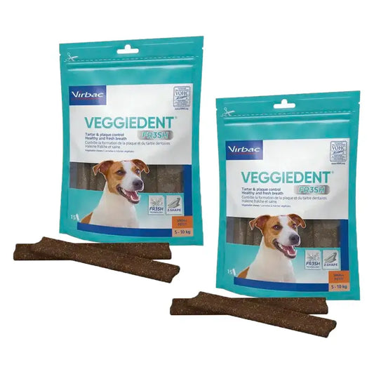 Virbac Veggiedent Fr3sh S, Snacks Dentales Para Perros de Raza Pequeña, Pack 2 unidades