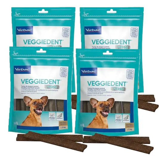 Virbac Veggiedent Fr3sh XS, Snacks Dentales Para Perros De Raza Muy Pequeñas, Pack 4 unidades