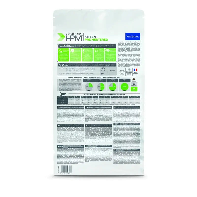 Virbac Veterinary HPM Kitten Pre Neutered Cat , 3 kg, pienso para gatos