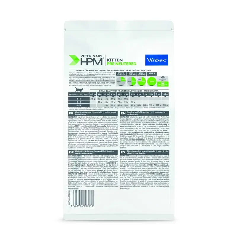 Virbac Veterinary HPM Kitten Pre Neutered Cat , 400 g, pienso para gatos