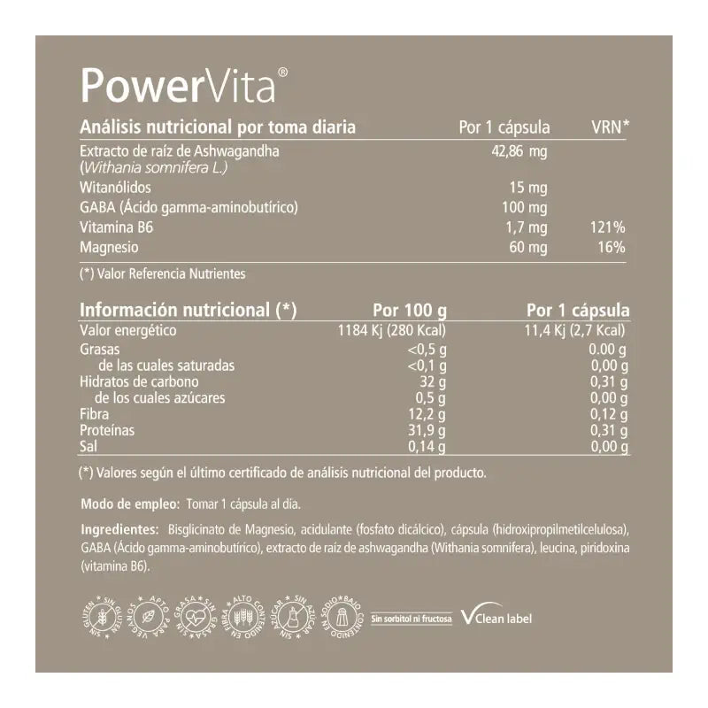 PowerVita 30 cápsulas -  Con Ashwagandha, magnesio y GABA