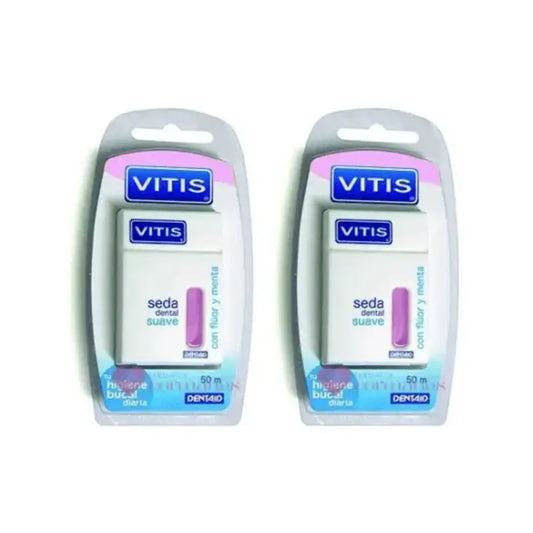Vitis Seda Dental Con Fluor Y Menta Suave, 2X50 M