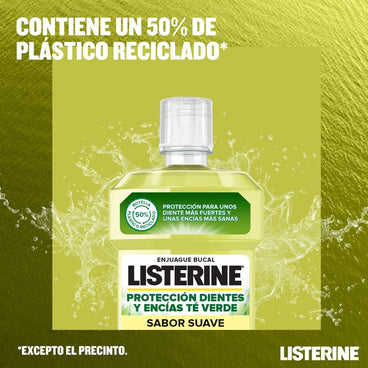 Listerine Enjuague Bucal Protección Dientes Y Encías, Sabor Té Verde Sin Alcohol, 500 ml