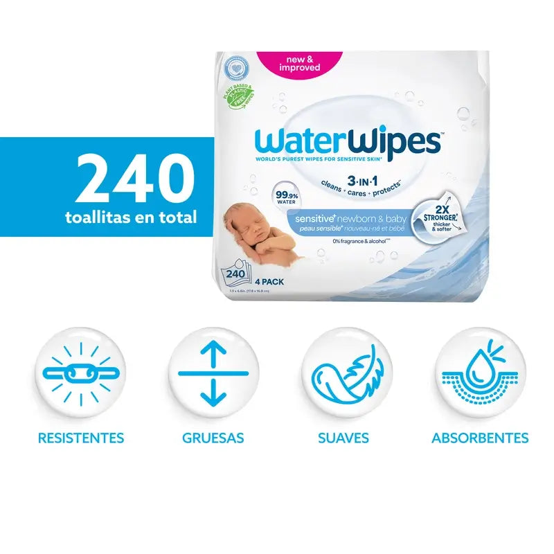 Waterwipes Toallitas Bebé Biodegradables 4x60, 240 unidades
