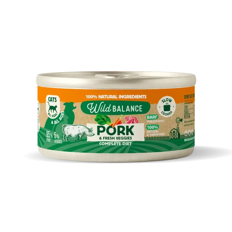 Wild Balance Lata Filosofía Barf De Cerdo Para Gatos, 120 gr