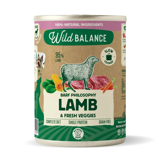 Wild Balance Lata Filosofía Barf De Cordero Para Perros, 400 gr