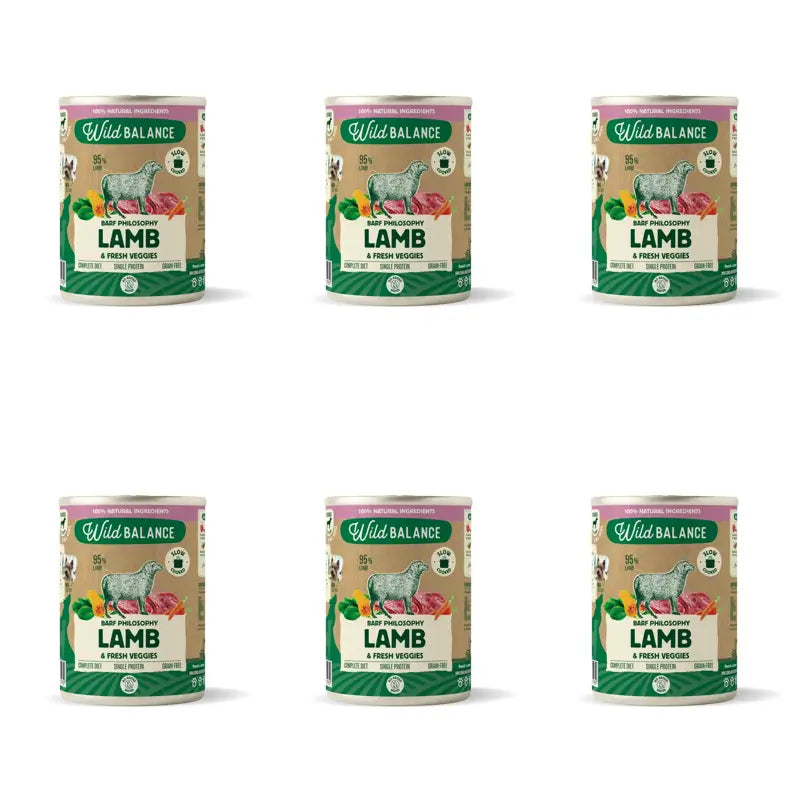 Wild Balance Lata Filosofía Barf De Cordero Para Perros, 400 gr, Pack de 6
