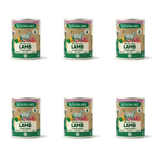 Wild Balance Lata Filosofía Barf De Cordero Para Perros, 400 gr, Pack de 6