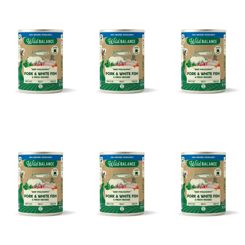 Wild Balance Lata Filosofía Barf De Merluza Para Perros, 400 gr, Pack de 6