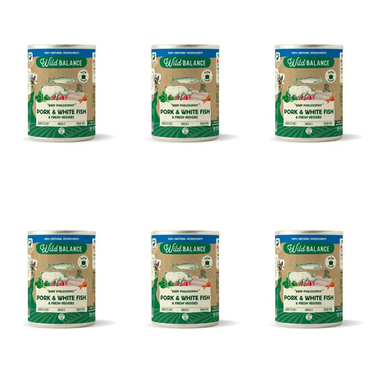 Wild Balance Lata Filosofía Barf De Merluza Para Perros, 400 gr, Pack de 6