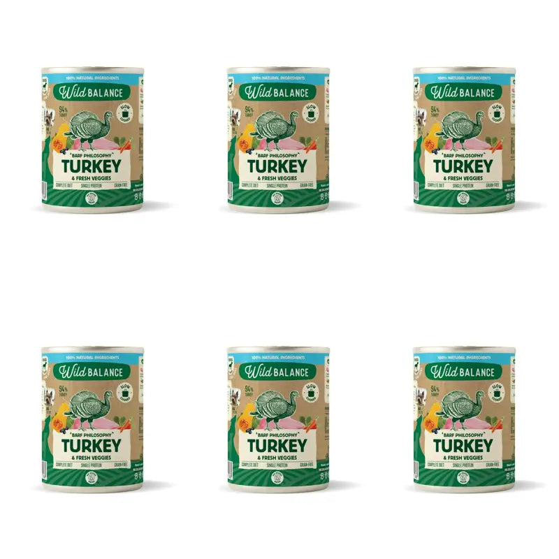Wild Balance Lata Filosofía Barf De Pavo Para Perros, 400 gr, Pack de 6