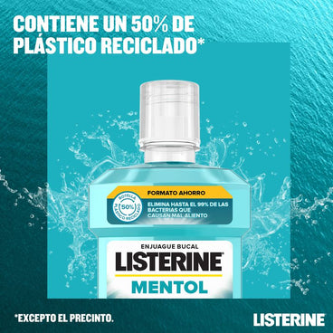 Listerine, Enjuague Bucal Mentol Sabor Suave, 1000 ml