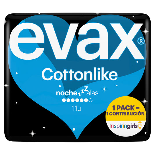 Evax Cottonlike Compresas Noche Con Alas , 11 unidades
