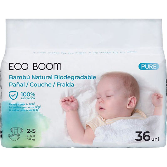Eco Boom Pañales De Bambú Pure S 2, 36 unidades
