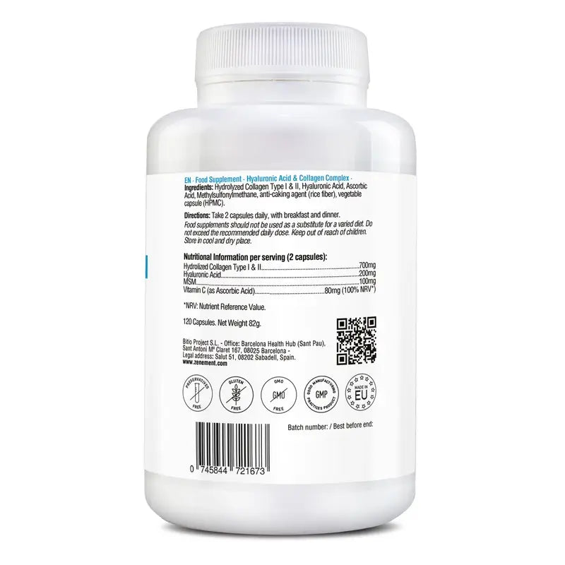 Zenement Ácido Hialurónico Y Colágeno, 150 cápsulas