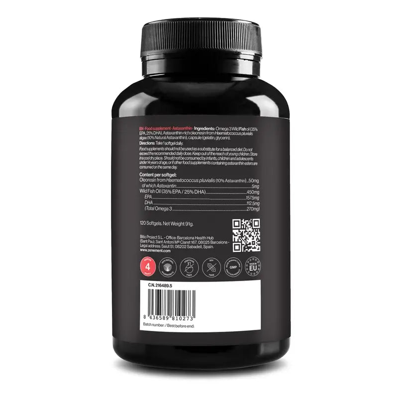 Zenement Astaxantina, 8 Mg, Con Omega-3, 120 cápsulas blandas