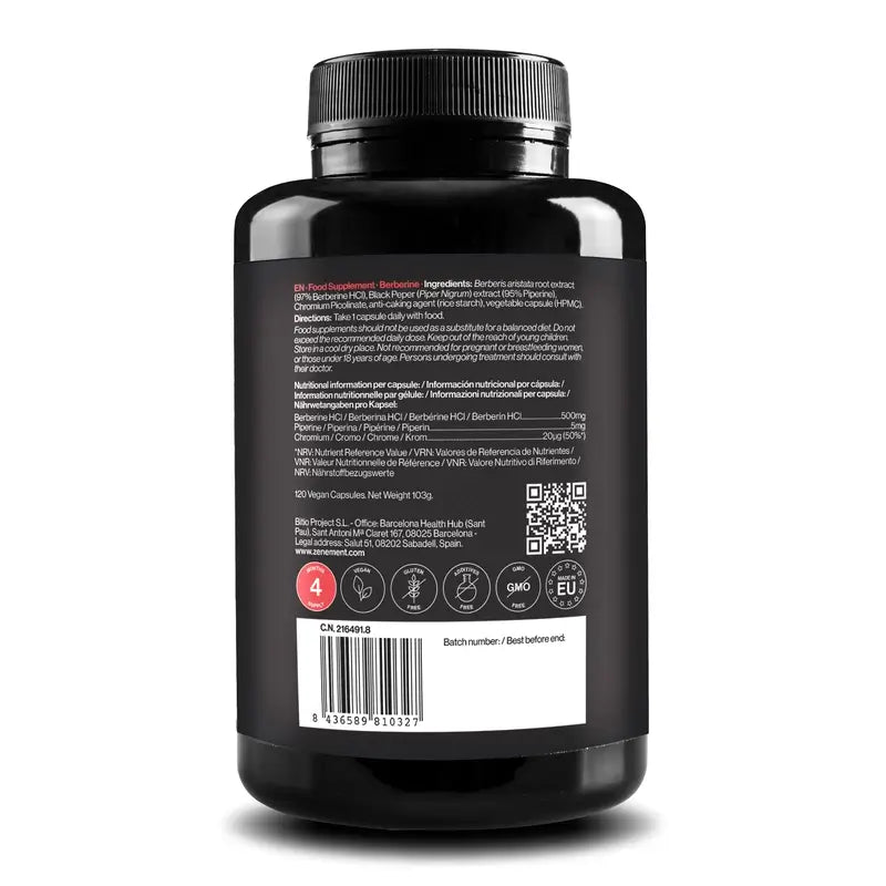 Zenement Berberina Con Pimienta Negra Y Cromo, 120 cápsulas veganas