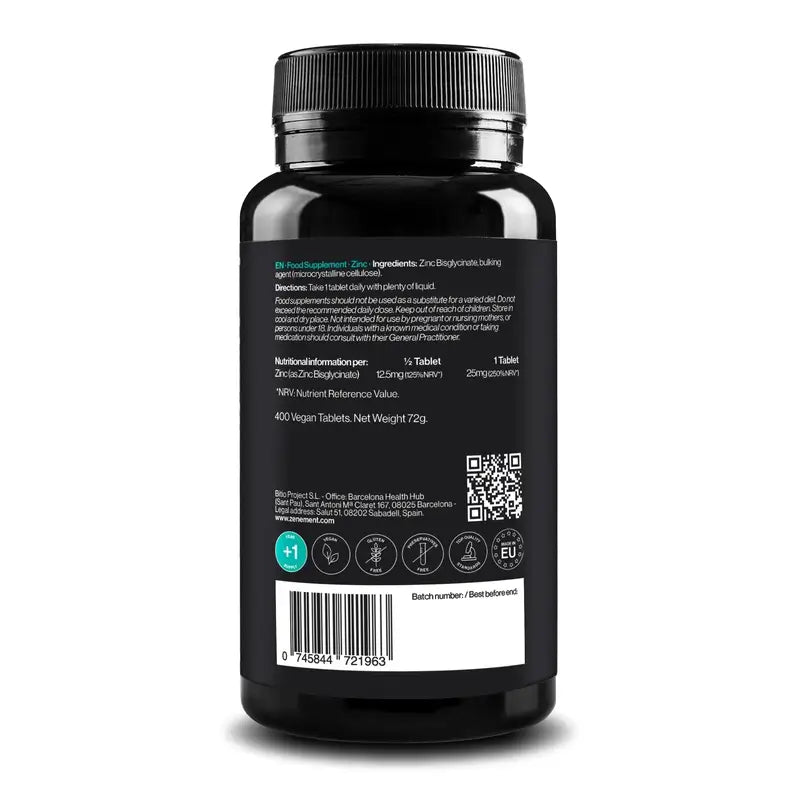 Zenement Bisglicinato De Zinc, 400 comprimidos veganos