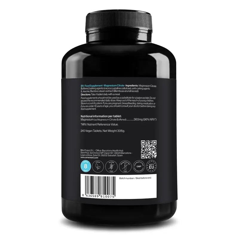 Zenement Citrato De Magnesio, 240 comprimidos veganos