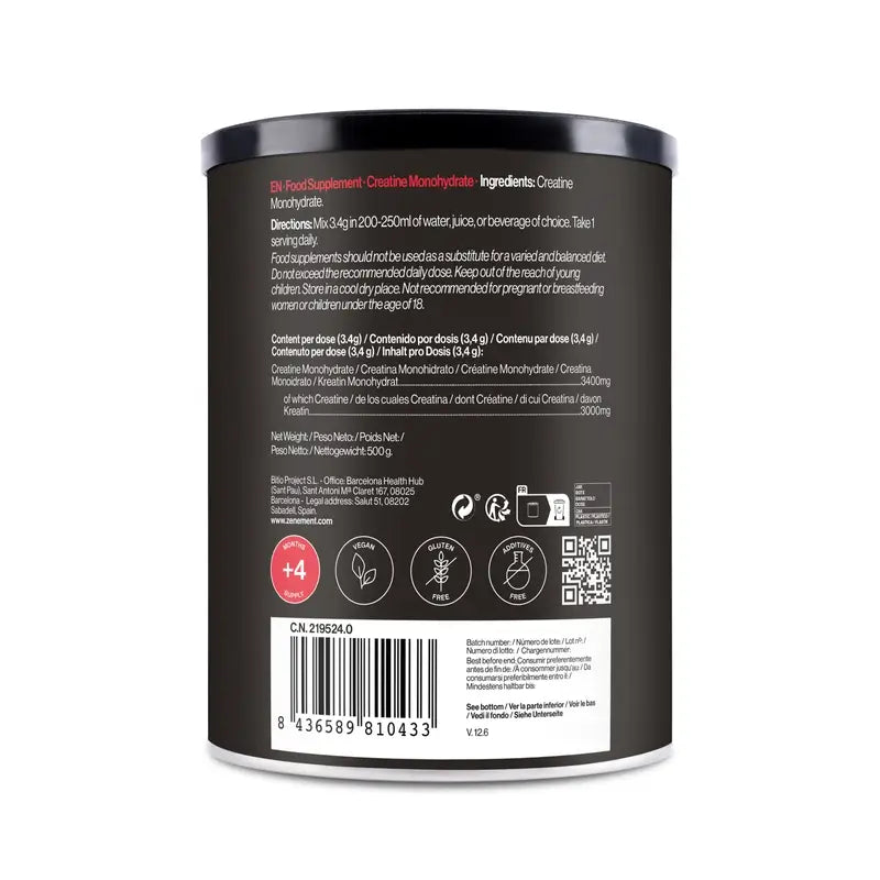 Zenement Creatina Monohidrato, Micronizada, Sin Sabor, 500 g