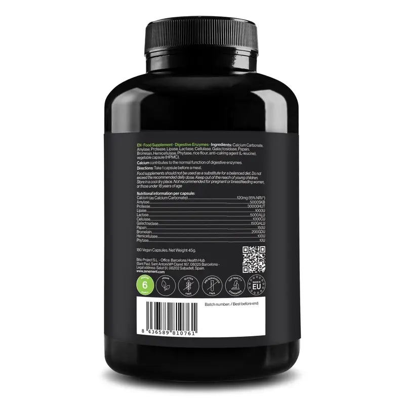 Zenement Enzimas Digestivas, 180 cápsulas veganas