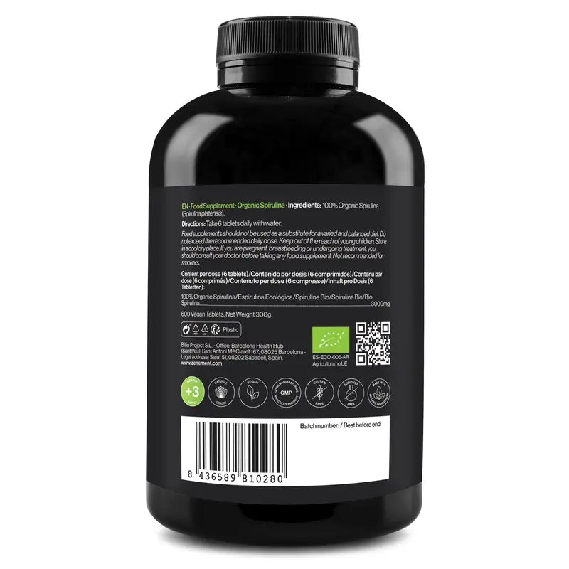 Zenement Espirulina Ecológica, 600 comprimidos veganos