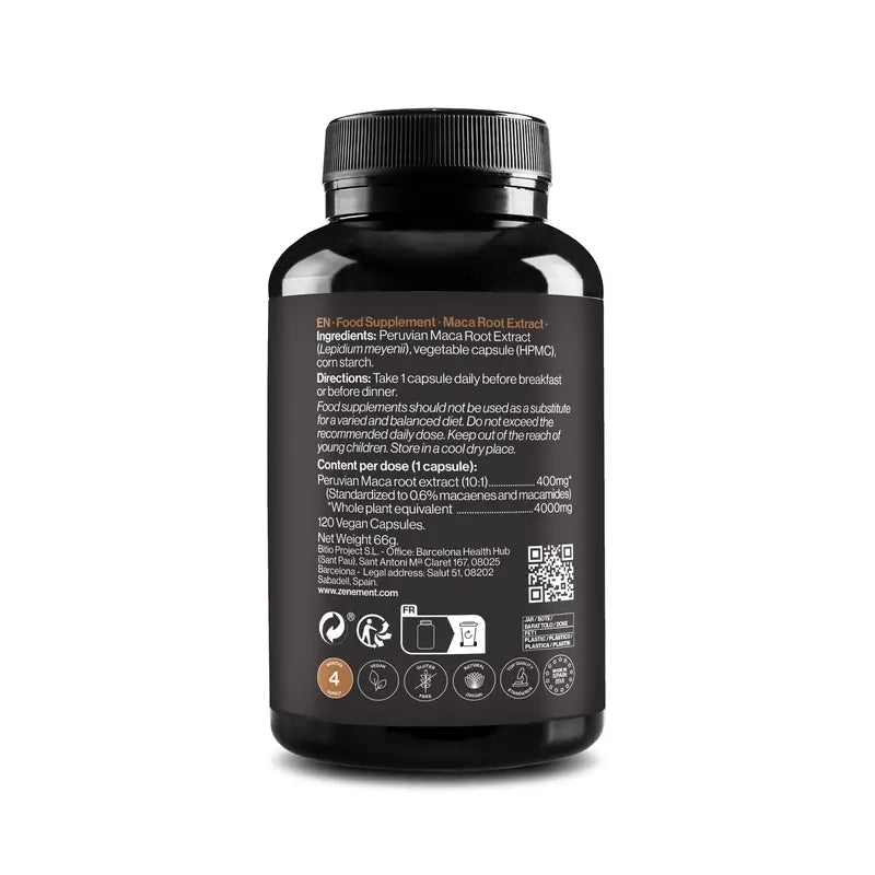 Zenement Extracto De Raíz De Maca, 120 cápsulas veganas