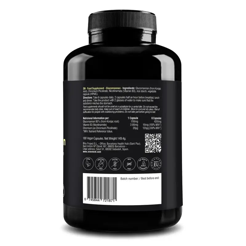 Zenement Glucomanano Saciante Natural, 180 cápsulas veganas