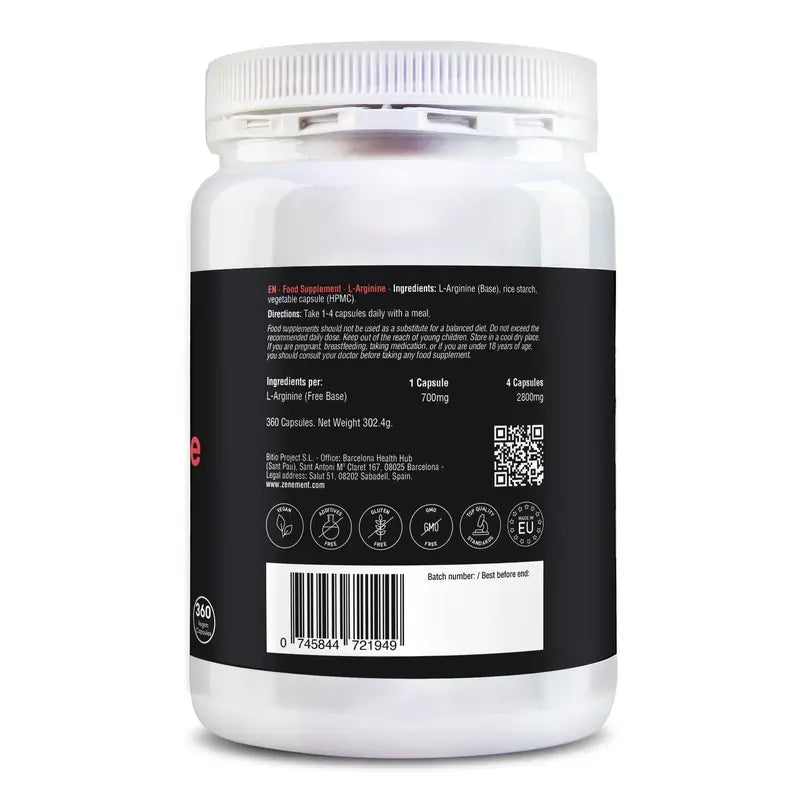Zenement L-Arginina 700 Mg, 360 cápsulas veganas