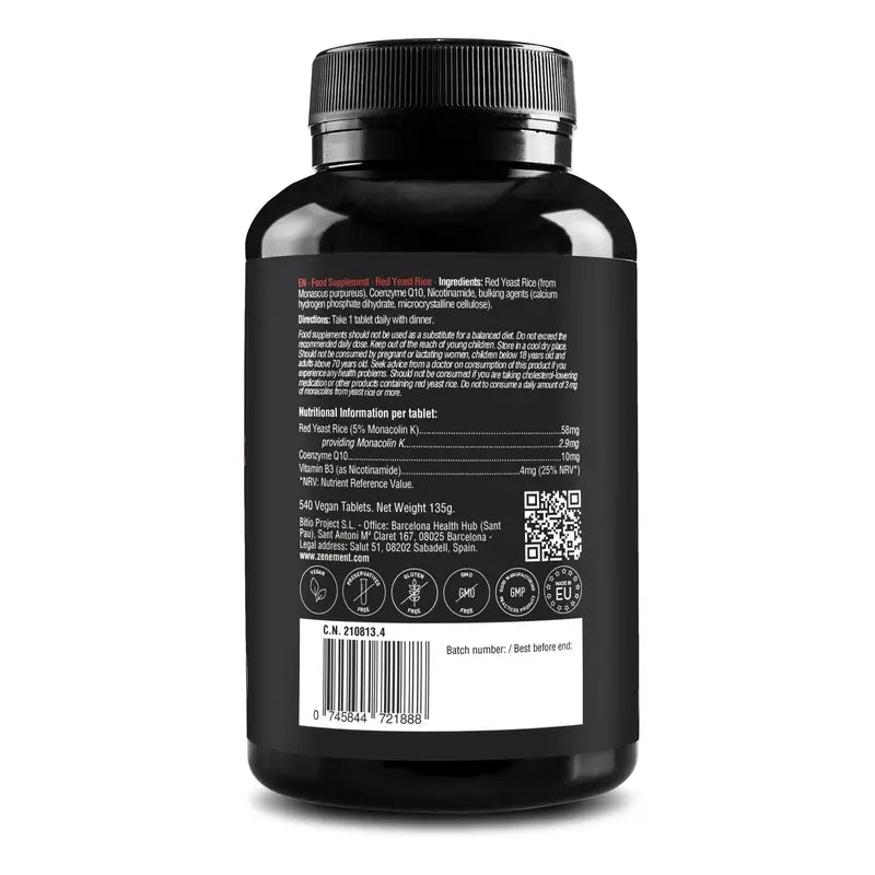 Zenement Levadura Roja De Arroz, 540 comprimidos veganos