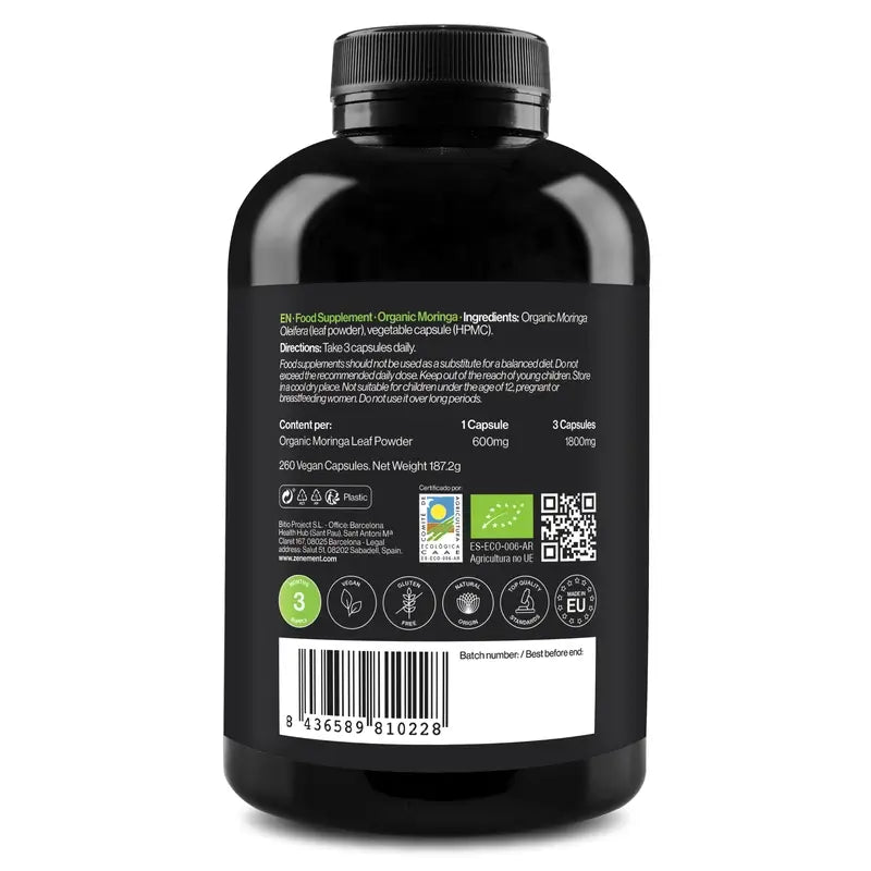 Zenement Moringa Ecológica, 260 cápsulas veganas