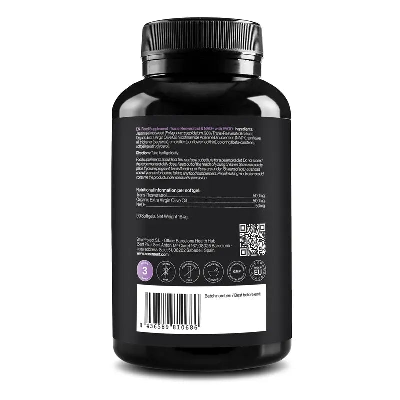 Zenement Trans-Resveratrol & Nad+ Con Aove, 90 cápsulas blandas