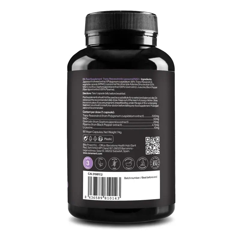 Zenement Trans-Resveratrol Y Nad+ Liposomal, 90 cápsulas veganas