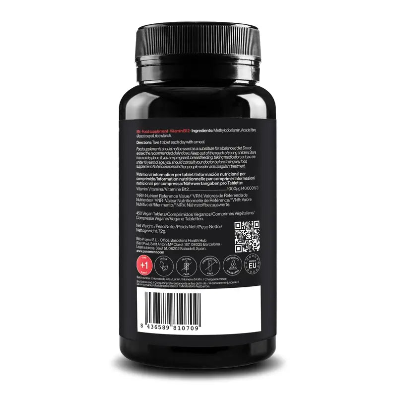 Zenement Vitamina B12 1000Mcg, 450 comprimidos veganos